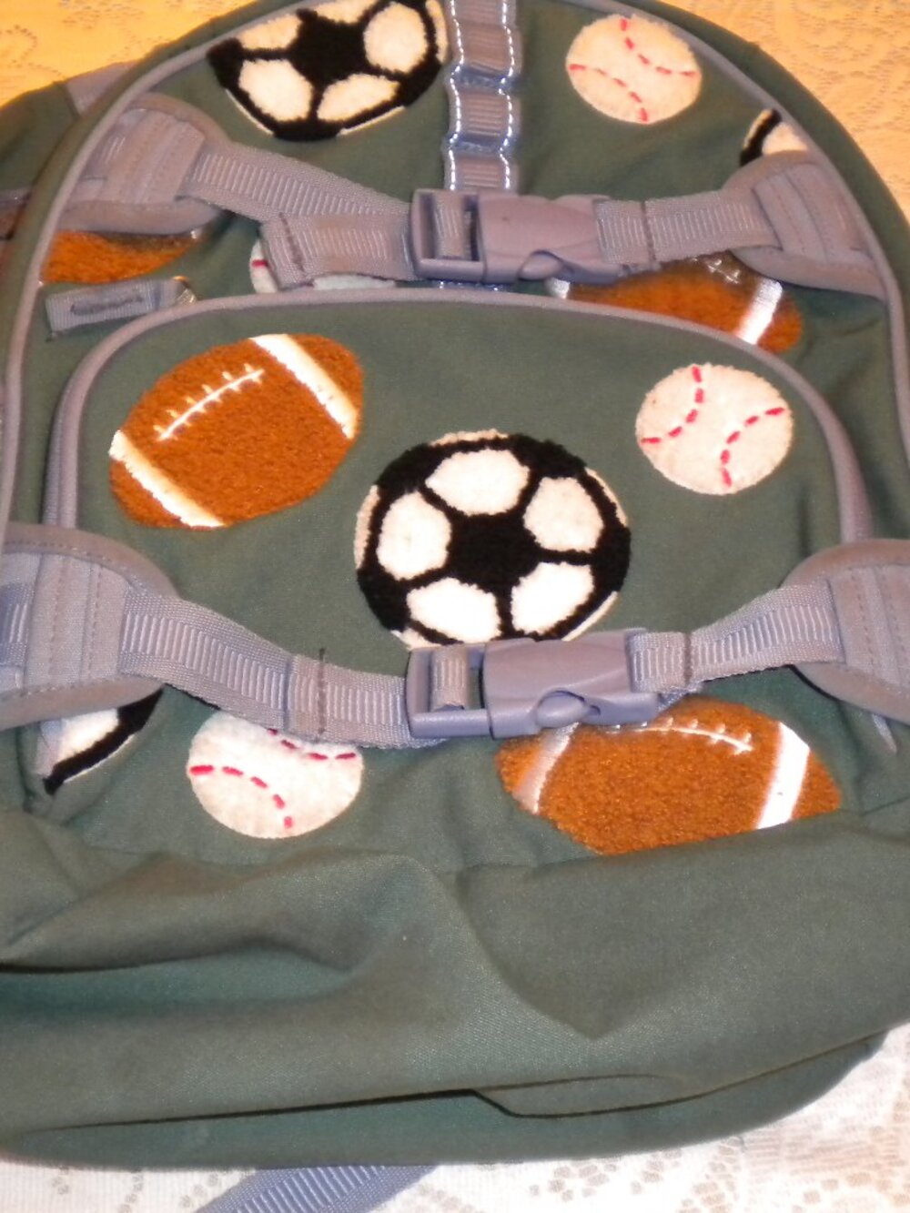 Kids Sports Themed Backpack Baseball Football Soccer Green Gray
